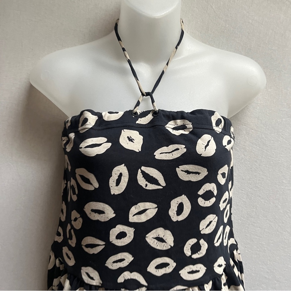 Marc by Marc Jacobs Black & Cream Lip Print Tiered Strapless Halter Dress Size S - Picture 2 of 7